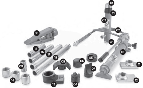 OMCN 102 Single-acting Titanik hydraulic body repair jack kit with threaded extensions, capacity 12 t