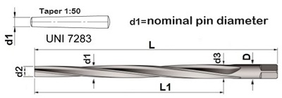 270 UTENSILERIA OSSOLANA Alesatore a mano in HSSE DIN 9 UNI6856 per fori di spine coniche, con diametro nominale a scelta da Dia. 2mm a Dia. 30mm, Taglienti a elica sinistra 6°, conicità 1:50