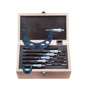 002.904 Cofanetto assortimento 6 micrometri centesimali per esterni, Utile 0:100mm - Arco tondo verniciato alleggerito