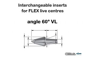 Interchangeable inserts Röhm with extended centre point for FLEX live centres - tip angle 60° VL