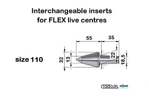 070722 Cuspide intercambiabile Röhm 60° VL prolungata per contropunta FLEX-110