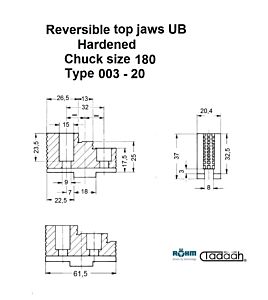 94012 Set composto di tre griffe reversibili, con linguette  e scanalature di bloccaggio temprate per interni ed esterni adatto per  autocentrante Röhm DURO-A RC-180