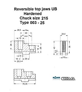 94013 Set composto di tre griffe reversibili, con linguette  e scanalature di bloccaggio temprate per interni ed esterni adatto per  autocentrante Röhm DURO-A RC-215