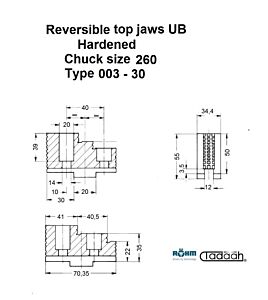  94014 Set composto di tre griffe reversibili, con linguette  e scanalature di bloccaggio temprate per interni ed esterni adatto per  autocentrante Röhm DURO-A RC-260