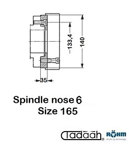 145129 Rohm DURO - A-165, Flangia intermedia di adattamento per autocentrante a 3 griffe-Naso mandrino 6