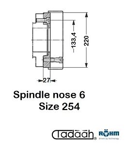 145131 Röhm DURO - A-254, Flangia intermedia di adattamento per autocentrante a 3 griffe-Naso mandrino 6