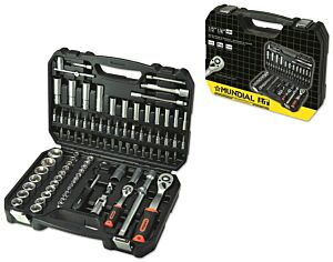 MUNDIAL 1555.010 Valigetta in plastica con kit 96 utensili professionali Bussole e Accessori 1/4” - 1/2” - da 4 a 32 mm