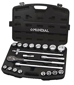 1640.020 Cassetta 21 accessori: 16 CHIAVI A BUSSOLA 3/4” mm 19 ÷ 50 + 3 PROLUNGHE 3/4” + 1 CRICCHETTO REVERSIBILE 3/4” + 1 LEVA A “T” 3/4”