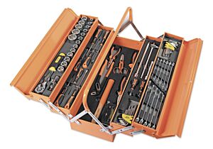MUNDIAL 1764.040 Cassetta portatile porta attrezzi lunga in metallo - 98 utensili - 5 scomparti - Misure 550x215x225 mm