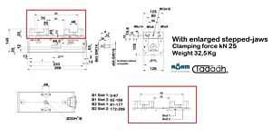 180193 Vice Rohm RKZ-M clamping system mechanical without power transmitter, manually operate, with stepped jaws length 125mm - Clamping force 25kN