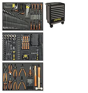 MUNDIAL 1812.310-G Professional transportable tool cart-PRO with gray ABS work surface - 228 tools - 7 drawers - Load 1000 kg