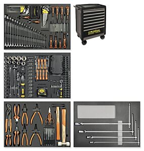 MUNDIAL 1812.312-G Carrello-PRO porta attrezzi professionale trasportabile con piano di lavoro in ABS grigio - 232 utensili - 7 cassetti - Carico 1000 kg