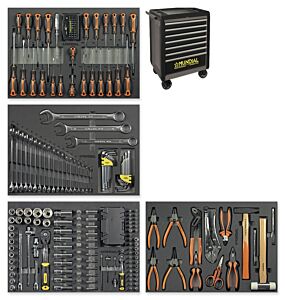 MUNDIAL 1812.355 Carrello grigio completo di 257 utensili professionali con 7 cassetti e piano di lavoro in ABS