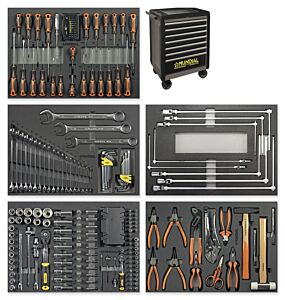 MUNDIAL 1812.357-G Carrello grigio completo di 265 utensili professionali con 7 cassetti e piano di lavoro in ABS
