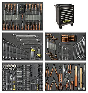 MUNDIAL 1812.360-G Carrello grigio completo di 287 utensili professionali con 7 cassetti e piano di lavoro in ABS