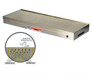 LTF 200.03 Piano magnetico permanente a polarità fittissima con magneti in neodimio ferro boro NdFeB, dimensioni 250x125x47 mm, forza magnetica 26000N