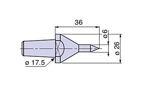 20304 Nuova PTM Cuspide intercambiabile per contropunte fissa e rotante, CODOLO Diametro 6mm, cono morse 4/5, Lunghezza.36mm, diametro 26mm, PTM20304 Nuova PTM Interchangeable centering point for fixed and rotating dead center, tang Diam.6mm, Lenght.36mm,