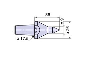 20404 Nuova PTM Cuspide intercambiabile per contropunte fissa e rotante, Codolo Diam.9, cono morse 4/5, Lunghezza 36mm, diametro 26mm, PTM20404 Nuova PTM Interchangeable centering point for fixed and rotating dead center, tang Diam. 9mm, Morse taper MT 4/