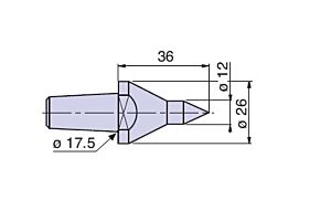 20504 Nuova PTM Cuspide intercambiabile per contropunte fissa e rotante, Codolo Dia.12mm, cono morse 4/5, Lung.36, diametro 26mm, PTM20504 Nuova PTM Interchangeable centering point for fixed and rotating dead center, tang Diam.12mm, Morse taper MT 4/5, Le