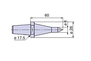 20930 Nuova PTM Cuspide intercambiabile PROLUNGATA per contropunte fissa e rotante, CODOLO Ø8, cono morse 4/5, Lung.60, Ø26