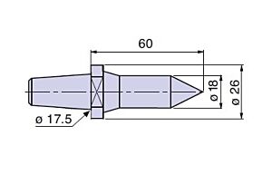 20932 Nuova PTM Cuspide intercambiabile PROLUNGATA per contropunte fissa e rotante, CODOLO Ø18, cono morse 4/5, Lung.60, Ø26