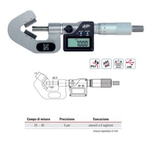 RUPAC 2390425 Micrometro digitale millesimale con incudine a prisma Serie digitronic, per utensili a 5 taglienti - Campo di misura 5-25mm