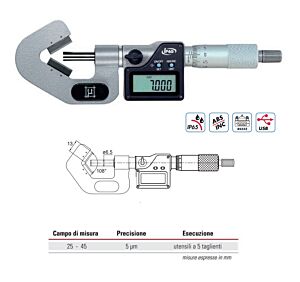 RUPAC 2390450 Micrometro con incudine a prisma Serie digitronic, per utensili a 5 taglienti - Campo di misura 25-45mm