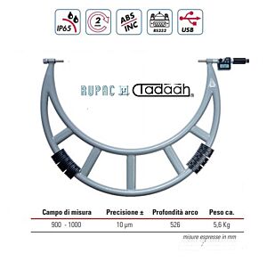 2399500 Micrometro per esterni digitale Serie Digitronic con incudine intercambiabile e avanzamento rapido 900-1000mm, IP65, risoluzione 0.001, USB, RS232