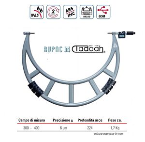 2399540 Micrometro per esterni digitale Serie Digitronic con incudine intercambiabile e avanzamento rapido 300-400mm, IP65, risoluzione 0.001, USB, RS232