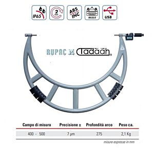 2399550  Micrometro per esterni digitale Serie Digitronic con incudine intercambiabile e avanzamento rapido 400-500mm, IP65, risoluzione 0.001, USB, RS232