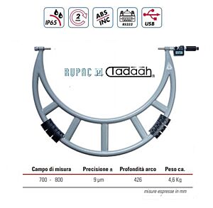 2399580 Micrometro per esterni digitale Serie Digitronic con incudine intercambiabile e avanzamento rapido 700-7800mm, IP65, risoluzione 0.001, USB, RS232