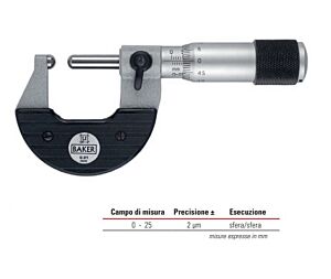 RUPAC 2557125 Micrometro centesimale per superfici convesse, Serie MicroMet PLUS, esecuzione sfera/sfera - Campo di misura 0-25mm
