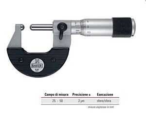 RUPAC 2557150 Micrometro centesimale per superfici convesse, Serie MicroMet PLUS, esecuzione sfera/sfera - Campo di misura 25-50mm