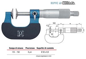 2753150 RUPAC Micrometro con superfici  di contatti a disco centesimale Serie MicroMet, campo di misura 125-150mm