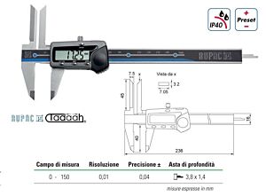 2991601 Digital gauge in special execution Digitronic series, with long upper jaws for internal use