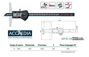 2992206C Rupac calibro digitale di profondità Serie Digitronic PLUS asta di misurazione 14,5 x 4 mm- Campo di misura 0-200 - CERTIFICATO ACCREDIA