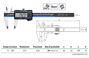 RUPAC 2993300 Calibro digitale Serie Digitronic con bloccaggio a vite, campo di misura 0-300mm, IP40, altezza cifre display 10mm