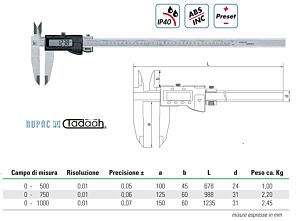 C2995507 RUPAC Digital Messschieber Werkstattkaliber Serie Digitronic mit Schnäbeln für den Innengebrauch - Massbereich nach Ihrer Wahl
