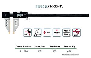 2997915 Calibri digitali in fibra di carbonio Serie Digitronic PLUS Lung. becchi 150mm-0-1500
