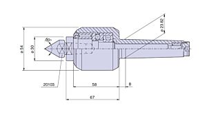 32033 Nuova PTM Contropunta rotante tipo CSF3/L per cono morse CM3, carico ELEVATO con punta prolungata - Max radiale e assiale daN 1600