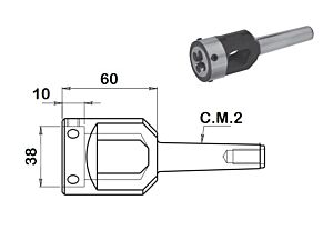 384.738 Portafiliera gambo cono morse CM2 per maschiatrici, torni e trapani - Adatto per filiere Ø38mm e altezza 10mm