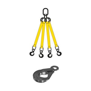 MURTRA 4R45/GS-1 Braca Giallo di sollevamento tubolare a 4 bracci con ganci di sicurezza, lunghezza 1mt, portata 6300 kg, Norma EN 1492-2