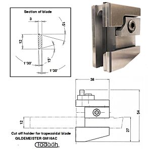 53.34.009 Cut off holder Gr.1 SST trapezoidal blade 3x12 pos. 6 for Gildemeister GM16AC