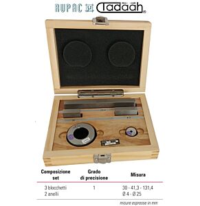 RUPAC 6061063 Set blocchetti di riscontro speciali per controllo calibri a corsoio Serie MicroMet, Blocchetti 30 - 41.3 - 131.4 mm, Anelli diametro 4 - 25 mm5