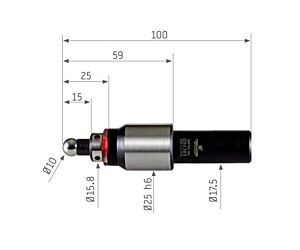 653.204 Edge finder gun-drilling 2D TSCHORN GMBH Model 001822500 for determination of the workpiece position on gun-drilling machines, shank diameter 25mm, Probing ball Ø10mm