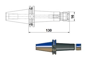 9994011ML130 Mandrino portapinze ER11 con ghiera mini DIN 69871 AD/B, Ø16, L130, attacco DIN 69871 AD/B ISO40 - PRT TOOLS