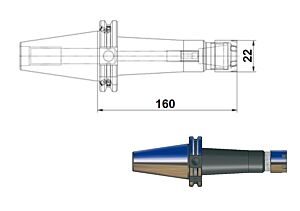 9994016ML160 Mandrino portapinze ER16 con ghiera mini DIN 69871 AD/B, Ø22, L160, attacco DIN 69871 AD/B ISO40 - PRT TOOLS