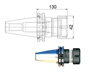 9994025L130 Mandrino portapinze ER25 Ø42, H130, ISO40, DIN 6499/B - ATTACCO DIN 69871 AD/B - PRT TOOLS