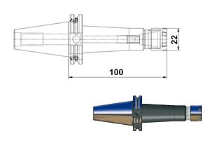 9995016ML Mandrino portapinze ER16 con ghiera mini DIN 69871 AD/B, Ø22, L100, attacco DIN 69871 AD/B ISO50 - PRT TOOLS