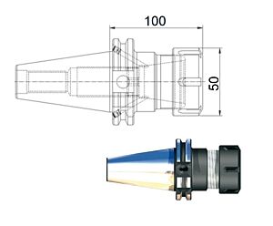 9995032L Mandrino portapinze ER32 Ø50, L100, ISO50, DIN 6499/B - ATTACCO DIN 69871 AD/B - PRT TOOLS